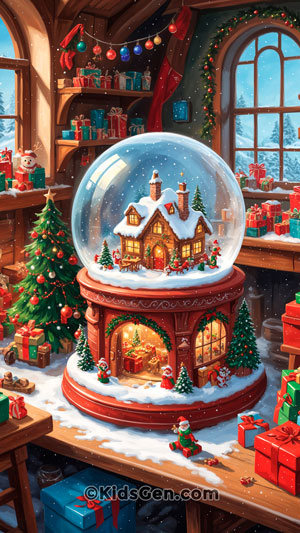 A festive Christmas scene featuring a snow globe surrounded by beautifully wrapped presents, perfect for mobile wallpapers