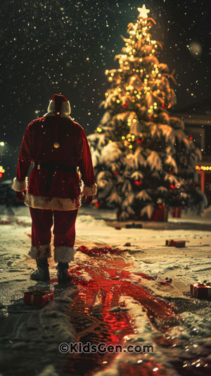 A Santa-clad man walks in the snow, evoking a festive atmosphere suitable for Christmas mobile wallpaper backgrounds