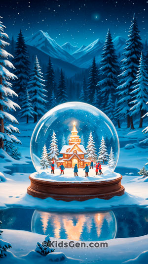 A decorative snow globe filled with figures, perfect for enhancing Christmas mobile wallpaper collections