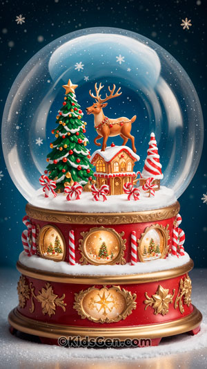 A snow globe featuring a Christmas tree and reindeer, perfect for festive mobile phone wallpapers