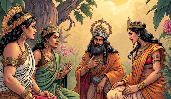 King Gunshekhar with his queens in a garden