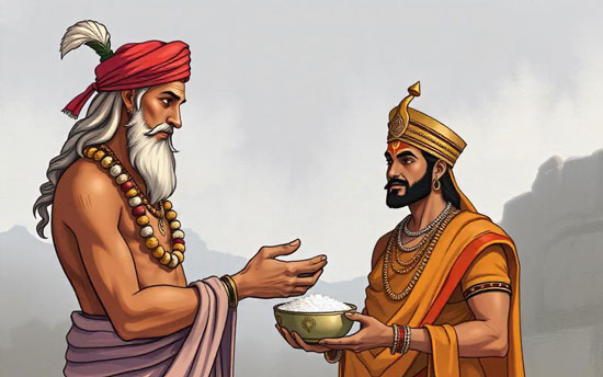 Brahman giving boiled rice to the prince